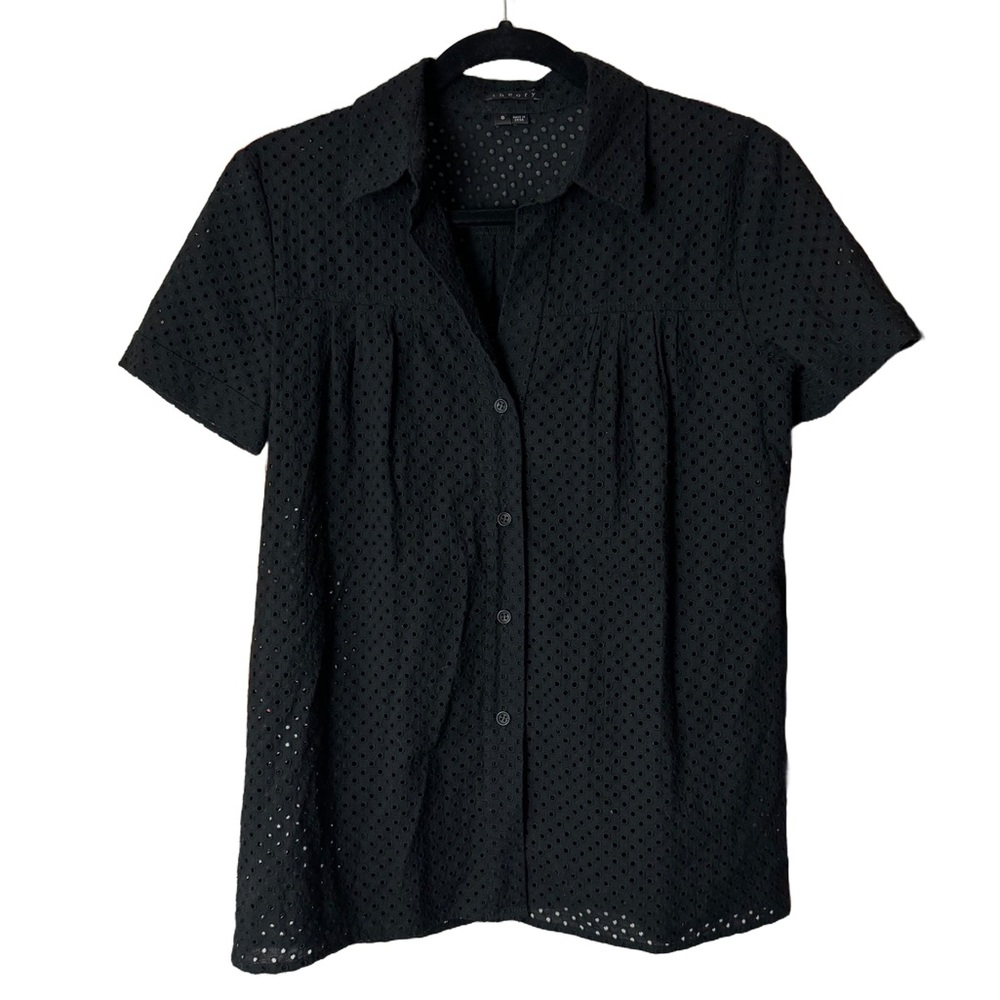 Theory Nwt Eyelet Shama Button Front Top In Black… - image 1